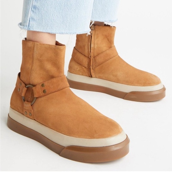Free People Bodhi Harness Sneaker Tan Suede Leather Zip Size 9 NEW - Picture 1 of 8